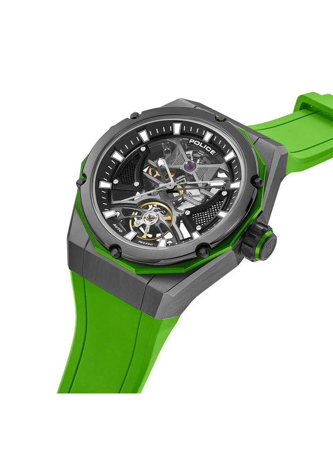 بوليس Dayton Black Dial Green Silicone Strap Automatic Watch for Men 45mm