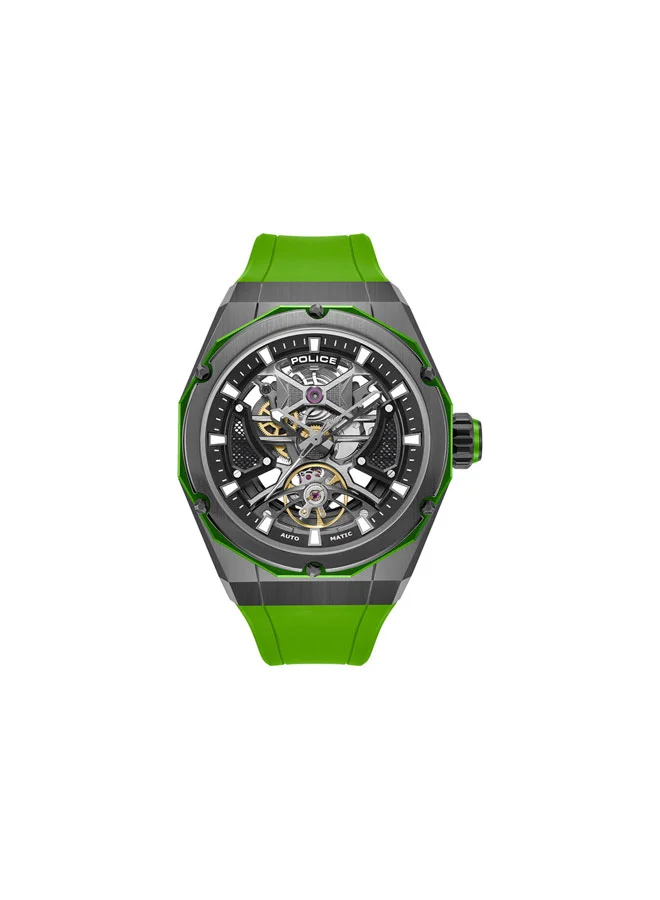 بوليس Dayton Black Dial Green Silicone Strap Automatic Watch for Men 45mm