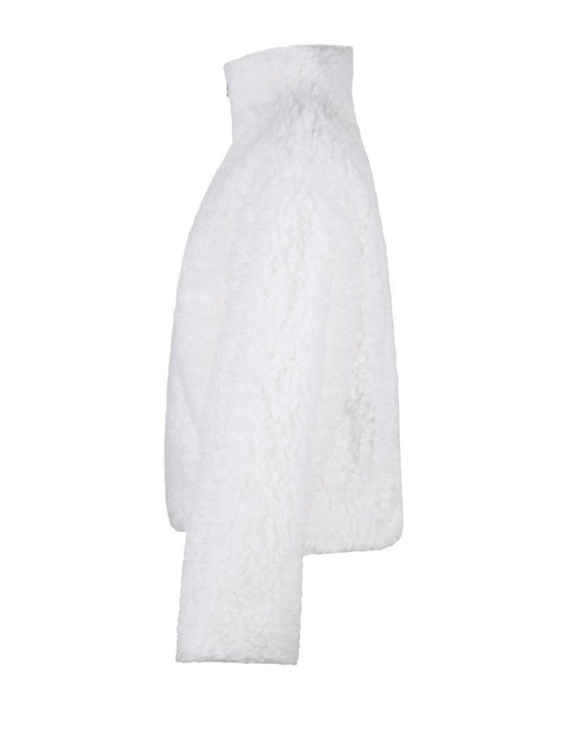 JIKAL Oversized White Fur Coat Long Sleeve Boucle Zip Up Snug Shearling Teddy Faux Fur Jacket with Pockets for Women - Image 5