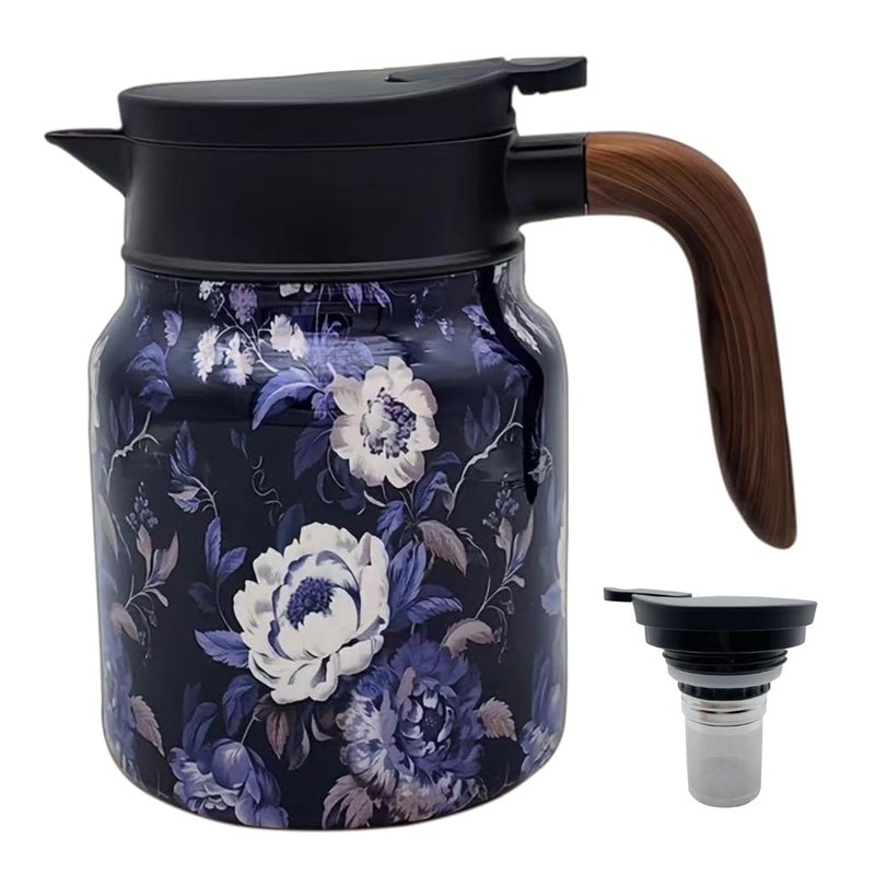MofivKce 1000ml Smart Temperature Control Vintage Floral Tea Thermos Stainless Steel Insulated Mug with Built-In Filter Double Wall Vacuum Travel Tumbler for Hot Cold Drinks (White Snow Tower) - Image 1