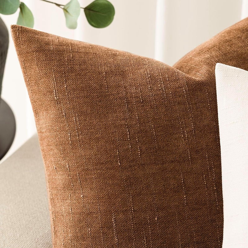 Foindtower Pack of 2 Soft Textured Chenille Throw Decorative Pillow Covers Square Accent Solid Cushion Cover Cozy Farmhouse Pillow Case with Zippe for Couch Sofa Bed Living Room 16x16 Inch, Bronze - Image 2