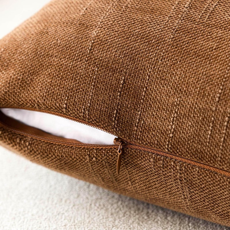 Foindtower Pack of 2 Soft Textured Chenille Throw Decorative Pillow Covers Square Accent Solid Cushion Cover Cozy Farmhouse Pillow Case with Zippe for Couch Sofa Bed Living Room 16x16 Inch, Bronze - Image 4