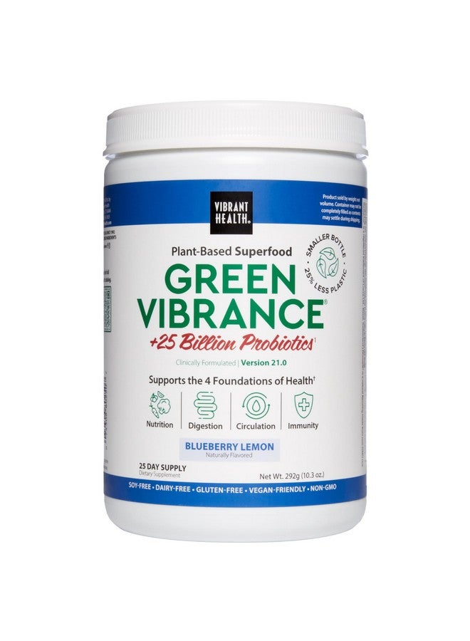 Vibrant Health, Green Vibrance, Superfoods Powder with 70+ Plant-Based Whole Foods & 25 Billion Probiotics Per Serving, Blueberry Lemon, 25 Servings - Image 1