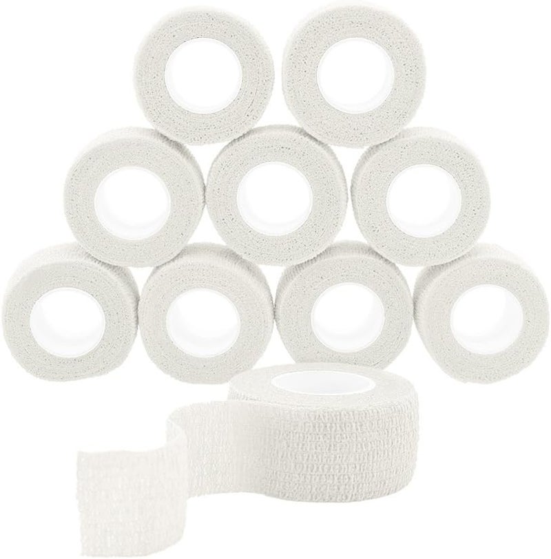 Self Adhesive Wrap Bandage Cohesive Bandage Breathable Self Adherent Wrap for Sprain Swelling and Soreness on Wrist and Ankle 10PCS 1 in X 14.7 ft (White)