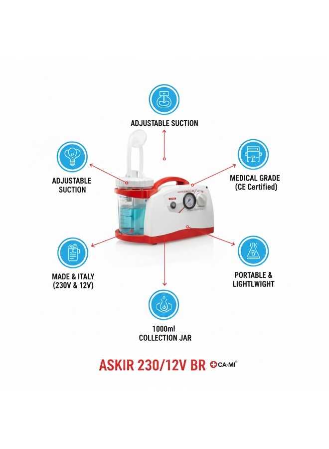كا-مي جهاز شفط بلغم طبي محمول ASKIR 230 ببطارية داخلية، صناعة إيطالية، استخدام منزلي وعيادات، أداء موثوق وسهل التشغيل - Image 5