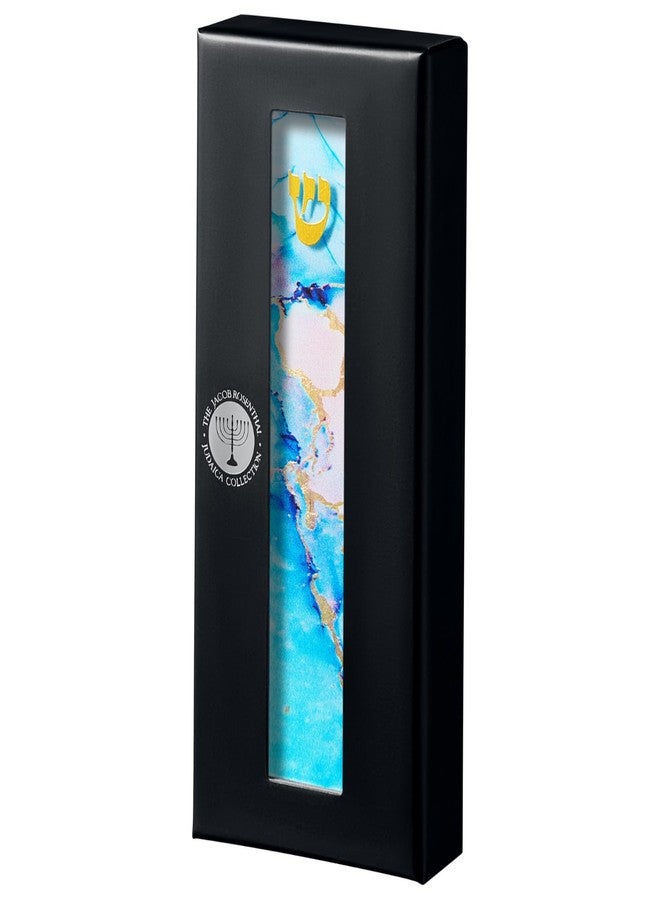 رايت لايت مزوزة من زجاج فني رخامي أزرق من رايت لايت - مصنوعة يدويًا بلمسات ذهبية، ديكور منزلي أنيق، شريط لاصق سهل التركيب للتعليق على الباب أو الحائط، زينة راقية لمدخل منزلك - Image 2