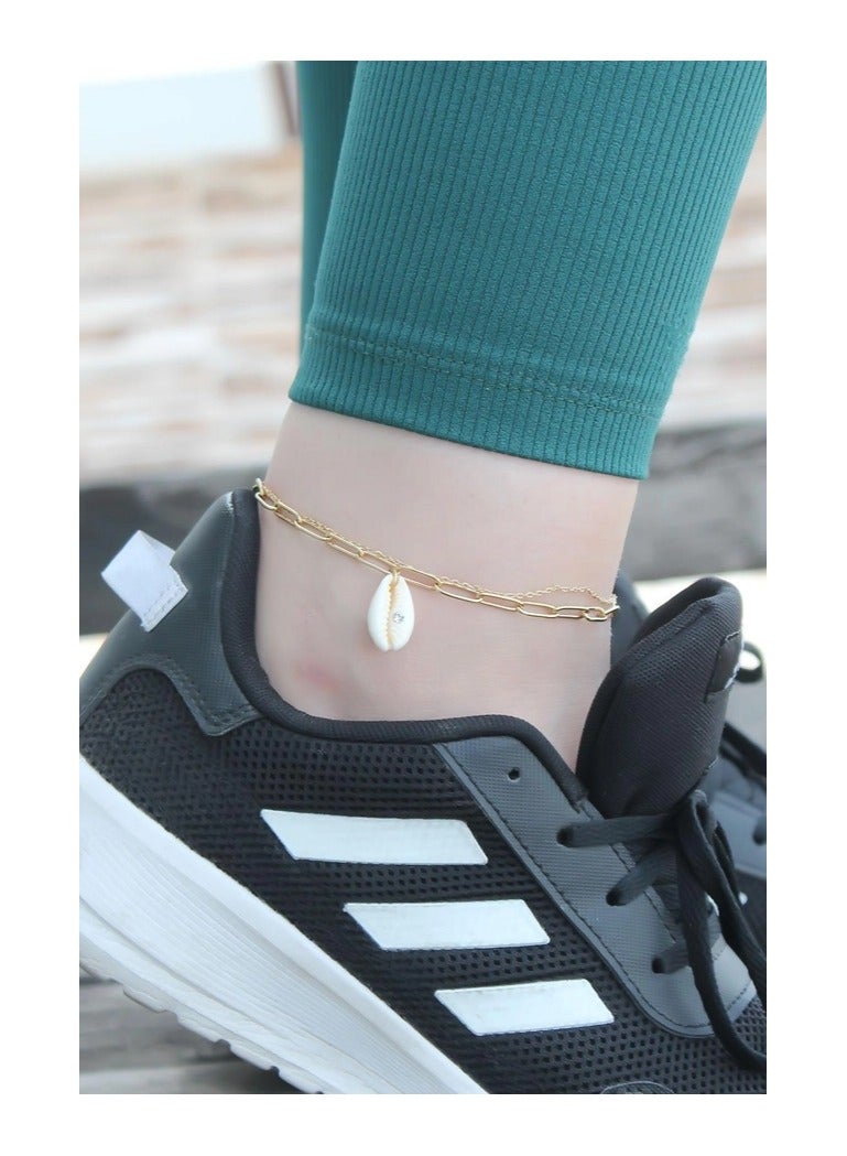Steel Shell Detailed Blue Stone Double Chain Anklet