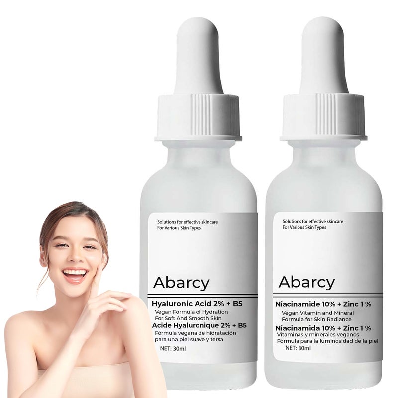 ABARCY Bundle Face Care Set Facial Treatment Hyaluronic Acid with 2  Vitamin B5 and Niacinamide 10  Zinc 1 Hydrating Face Serum for Women Radient And Smooth Skin AntiAging