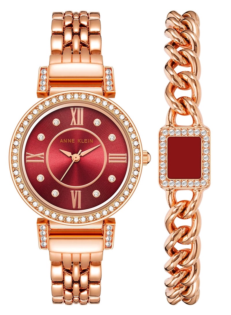 ANNE KLEIN طقم ساعة وسوار بريميوم مرصع بالكريستال للسيدات من آن كلاين AK2928BRST  - Image 1