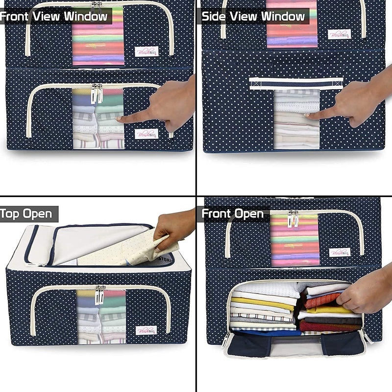 BIYALI BIYALI Foldable Clothes Storage Bags with Zipper Large Transparent Box Saree Blankets Toys Towels Clothes Organizer for Wardrobe Under Bed Pack of 1 Multicolor and MultiDesign 66LTR - Image 5