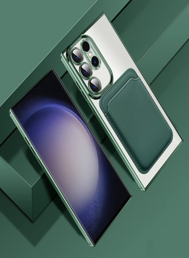 أوميو جراب Omio المغناطيسي الشفاف لهاتف Galaxy S23 Ultra، متوافق مع الشحن MagSafe، مزود بمحفظة مغناطيسية قابلة للفصل وحامل بطاقات، جراب نحيف من مادة TPU الناعمة لحماية عدسة الكاميرا بالكامل، مناسب للرجال والنساء، لون أخضر - Image 2