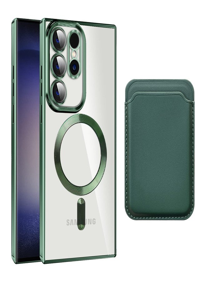 أوميو جراب Omio المغناطيسي الشفاف لهاتف Galaxy S23 Ultra، متوافق مع الشحن MagSafe، مزود بمحفظة مغناطيسية قابلة للفصل وحامل بطاقات، جراب نحيف من مادة TPU الناعمة لحماية عدسة الكاميرا بالكامل، مناسب للرجال والنساء، لون أخضر - Image 1