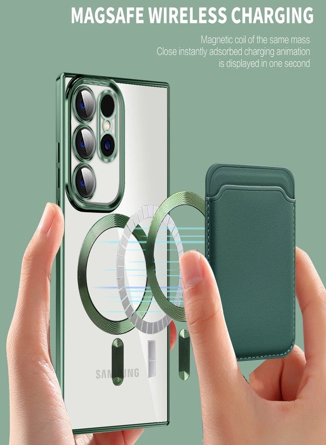 أوميو جراب Omio المغناطيسي الشفاف لهاتف Galaxy S23 Ultra، متوافق مع الشحن MagSafe، مزود بمحفظة مغناطيسية قابلة للفصل وحامل بطاقات، جراب نحيف من مادة TPU الناعمة لحماية عدسة الكاميرا بالكامل، مناسب للرجال والنساء، لون أخضر - Image 5