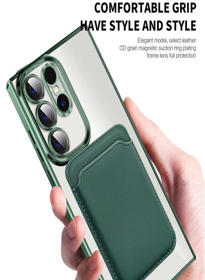 أوميو جراب Omio المغناطيسي الشفاف لهاتف Galaxy S23 Ultra، متوافق مع الشحن MagSafe، مزود بمحفظة مغناطيسية قابلة للفصل وحامل بطاقات، جراب نحيف من مادة TPU الناعمة لحماية عدسة الكاميرا بالكامل، مناسب للرجال والنساء، لون أخضر - Image 3