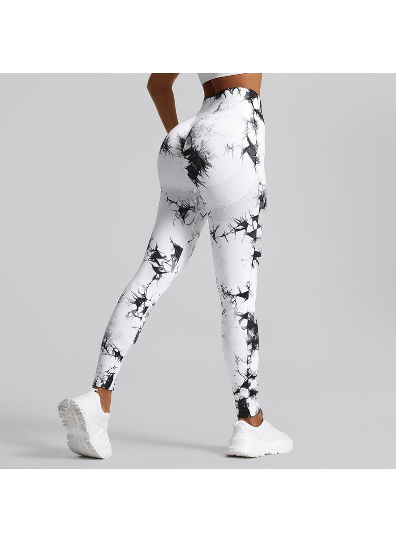 Generic - Seamless Tie-Dye High-Waist Yoga Leggings SILVER WHITE - Image 1