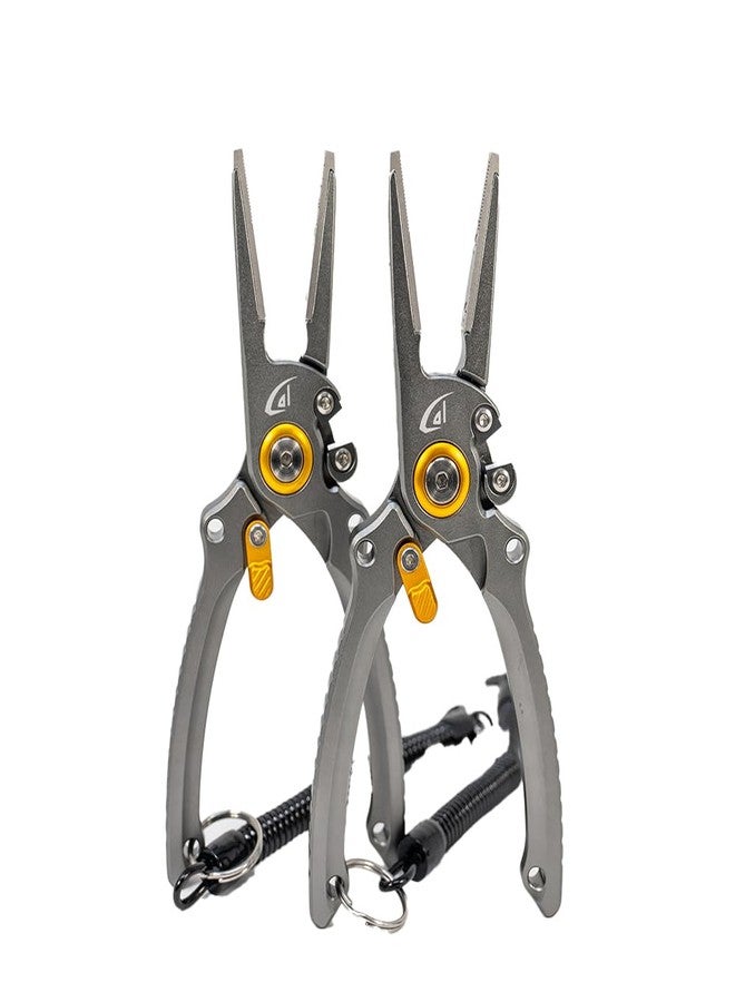 danco 2 Pack Aluminum 7.5” Precision Fishing Pliers with Stainless Steel Jaws, Cuts Braid with Ultra-Sharp Tungsten Carbide Side Cutter, Lockable, with Sheath, perfect for Fresh & Saltwater - Image 1