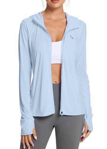 baleaf Women's SPF Jacket Sun Shirt UV Protection Hoodie Zip Up Long Sleeve Hooded Summer Clothing Running Hiking Kentucky Blue 2XL - Image 1