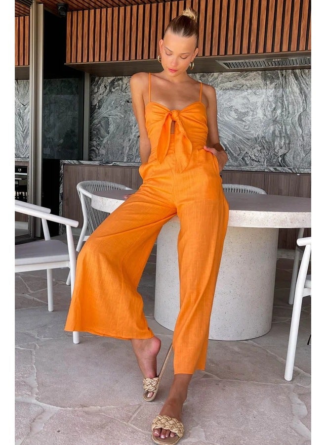 New Casual & Comfortable Cut-Out Lace-Up Jumpsuit