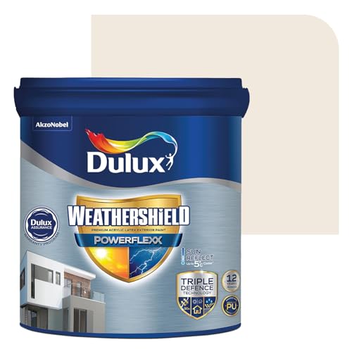 Dulux Weathershield Powerflexx Exterior Emulsion Paint (4L, ALMOND WISP) | PU-Modified Acrylic Formula | Crack Resistant & Weatherproof | Algae & Fungus Guard | High Gloss Finish - Image 1