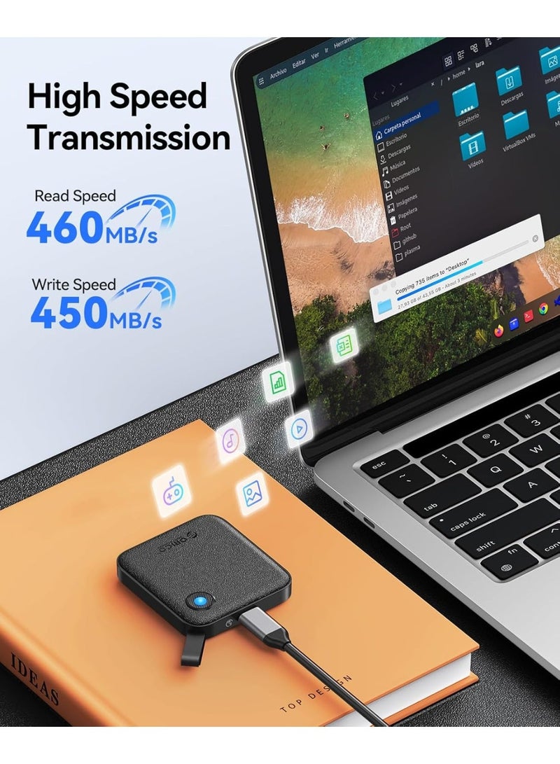 أوريكو قرص تخزين خارجي محمول من أوريكو بسعة 256 جيجابايت مع كابل USB-C ثنائي الاستخدام، سرعة نقل بيانات تصل إلى 460 ميجابايت/ثانية، مؤشر حالة، تخزين موثوق للهواتف الذكية والأجهزة اللوحية وأجهزة الكمبيوتر المزودة بمنفذ USB-C - B5PLUS - Image 3