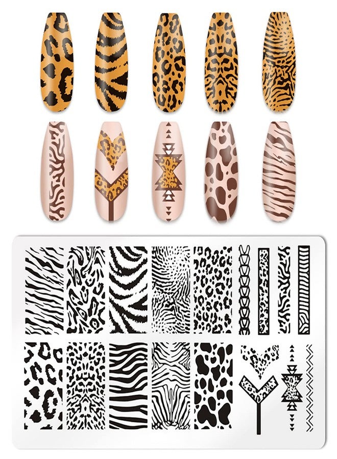 HYWWPFLAY 5Pcs Leopard Print Nail Stamp Nail Stamping Plates Nail Art Stamping Plates Nail Design Stamp Nail Plate Template Nail Art Accessories Tools with 1 Nail Stamper, 1 Scraper - Image 4