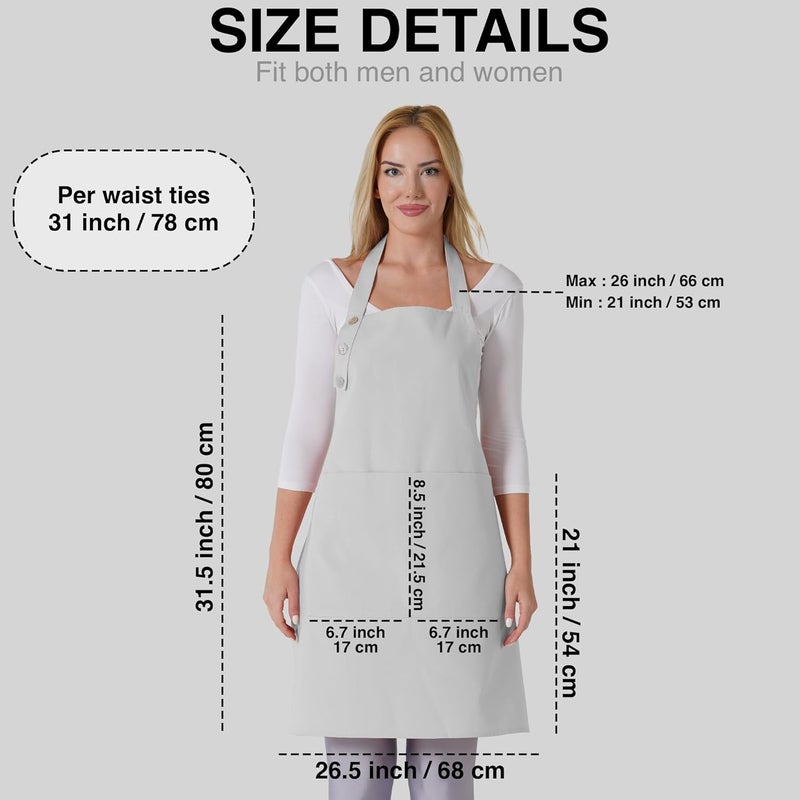 TOSHE Kitchen Apron Waterdrop Resistant Cotton Apron with adjustable Aprons for Women with Pockets 10 Color option Cooking Silver Apron (Silver) - Image 4