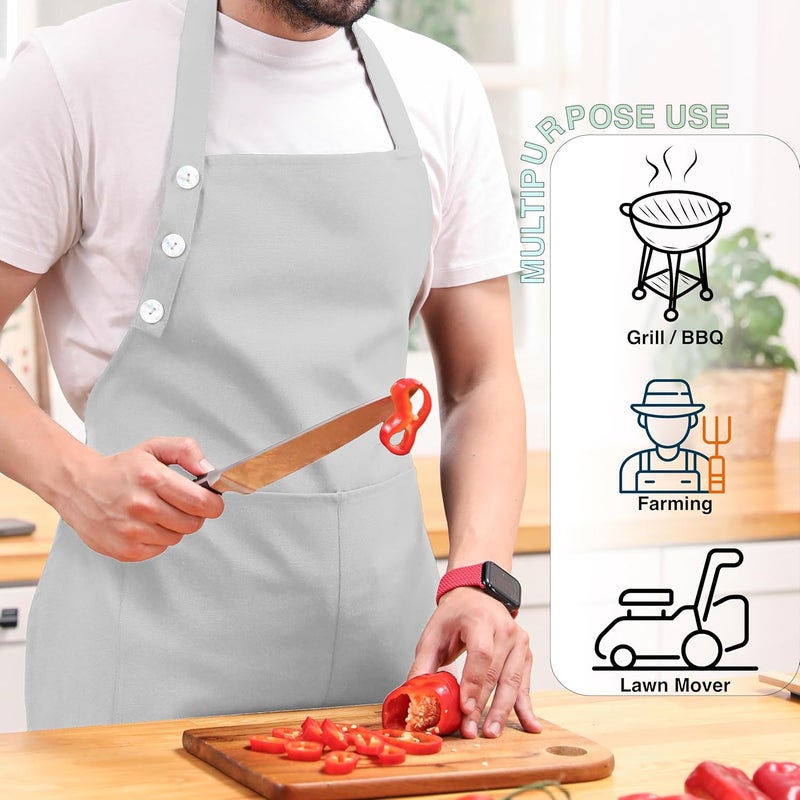 TOSHE Kitchen Apron Waterdrop Resistant Cotton Apron with adjustable Aprons for Women with Pockets 10 Color option Cooking Silver Apron (Silver) - Image 2