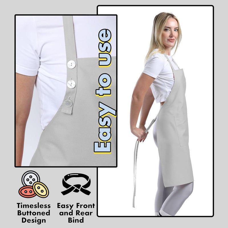 TOSHE Kitchen Apron Waterdrop Resistant Cotton Apron with adjustable Aprons for Women with Pockets 10 Color option Cooking Silver Apron (Silver) - Image 5