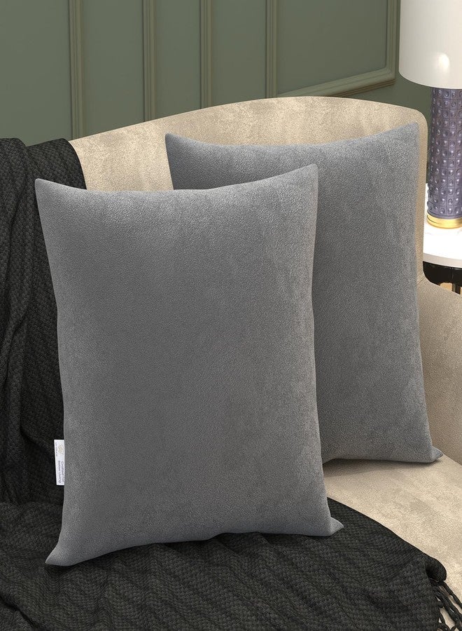 MY ARMOR Velvet Cushion Covers Set of 2-16 x 16 Inches / 40 x 40 Cm, Soft & Luxurious Cushion Cases for Bedroom, Sofa, Chair & Living Room - Grey - Image 1