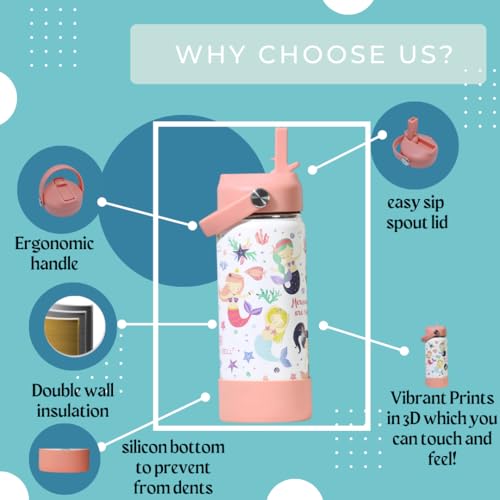 TOM  BELL TOM & BELL Insulated Water Bottle for Kids 500ml,Double Wall Water Bottle for School, Sipper Bottle,Hot and Cold, Premium 304 Stainless Steel (NEW MERM, 500ml) - Image 5