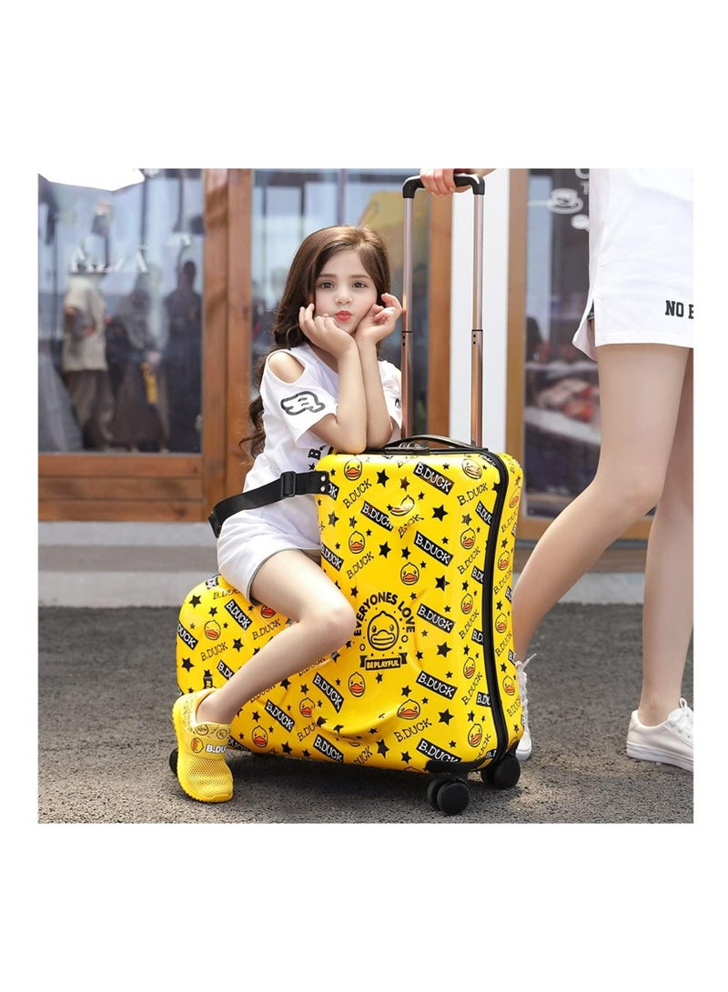 Cool Baby Travel Suitcase Al-Mg Alloy Luggage Trolley With 4 Spinner Wheel - Perfect for Your Little Explorer Yellow Duck 20 inches - Image 2