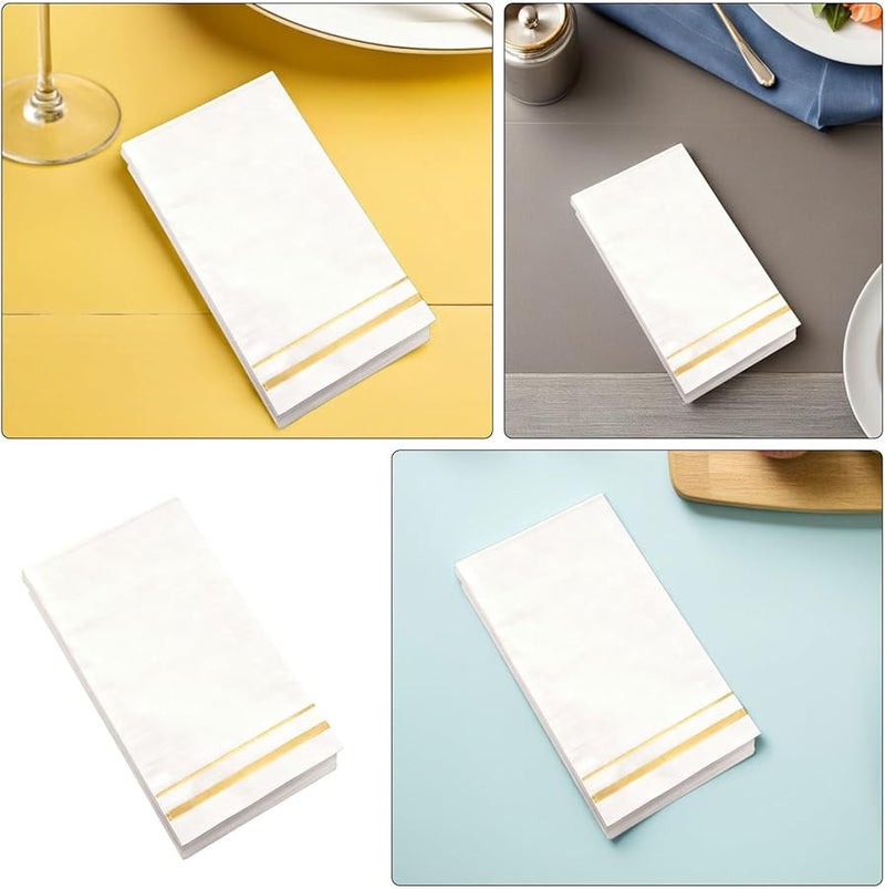 Gold Trim Disposable Paper Dinner Napkins 100 Pack For Wedding Birthday Party Banquet Decoration - Image 4