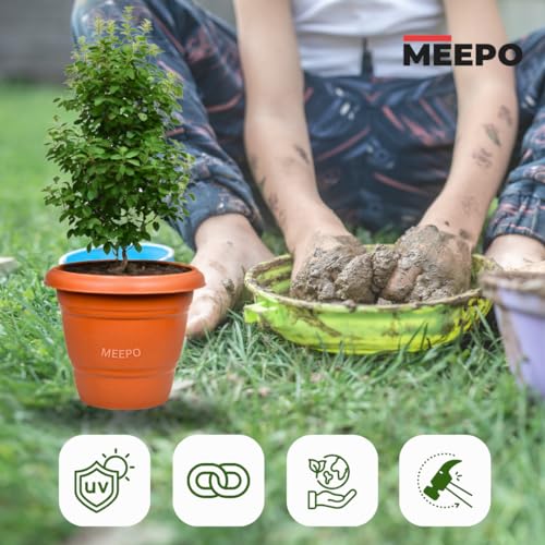 Meepo Brown Planters with Bottom Plates - 6 Pcs, Gamla Pots for Home, Plant Containers, Indoor Outdoor Balcony Flower Pots, Drip Tray Pots with Plates (8 Inch, Pack of 6) - Image 5
