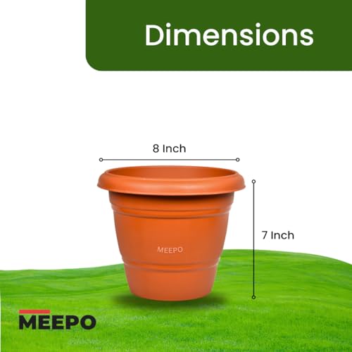 Meepo Brown Planters with Bottom Plates - 6 Pcs, Gamla Pots for Home, Plant Containers, Indoor Outdoor Balcony Flower Pots, Drip Tray Pots with Plates (8 Inch, Pack of 6) - Image 2