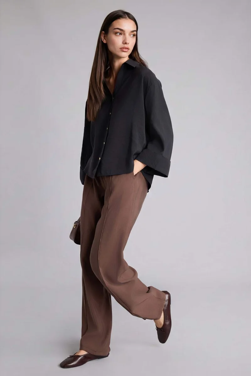 ديفاكتو Wide Leg Regular Hem modal Trousers