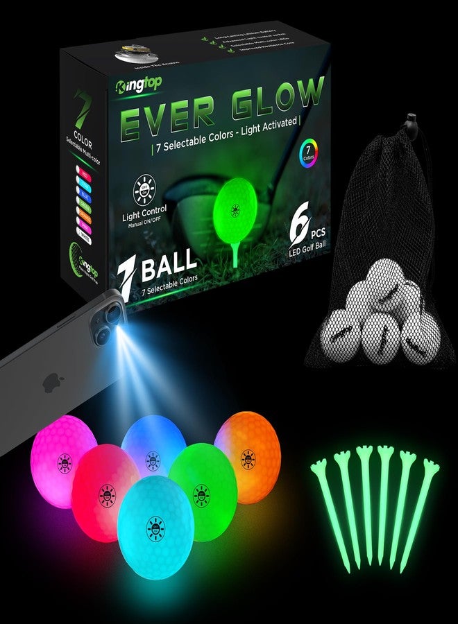 كينجتوب كرة غولف KINGTOP EverGlow المضيئة في الظلام - كرات غولف LED بسبعة ألوان تعمل بالضوء، كرة مضيئة مع دبابيس فلورية وحقيبة تخزين، هدية رائعة لمحبي الغولف الليلي من الرجال والنساء - Image 1