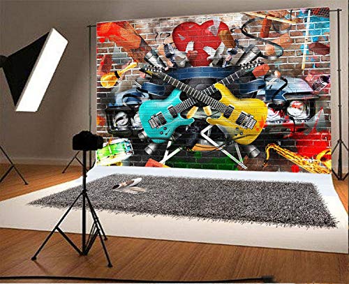 AOFOTO 7x5ft Rock and Roll Music Guitar Backdrop Graffiti Brick Wall Grunge Punk 80s 90s Discos Concert Hip Hop Photography Background Music Night Karaoke Birthday Decoration Party Supplies Banner - Image 5