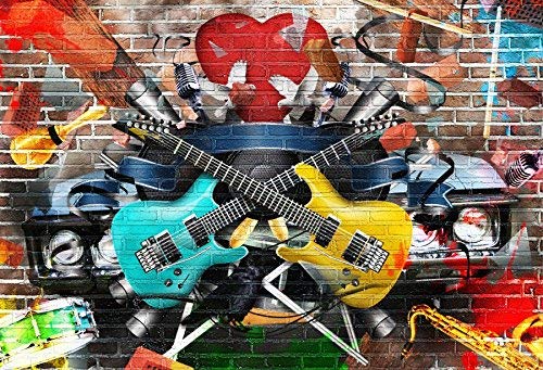 AOFOTO 7x5ft Rock and Roll Music Guitar Backdrop Graffiti Brick Wall Grunge Punk 80s 90s Discos Concert Hip Hop Photography Background Music Night Karaoke Birthday Decoration Party Supplies Banner - Image 4