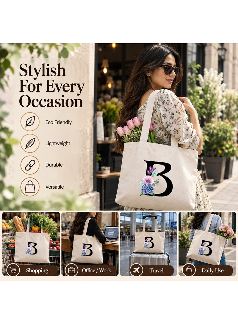 برينت شوب فور مي مجموعة هدايا (حرف مزين بالزهور): حقيبة تسوق (Tote Bag) + حقيبة صغيرة (Pouch) + علبة مجوهرات (3 في 1) - Image 3