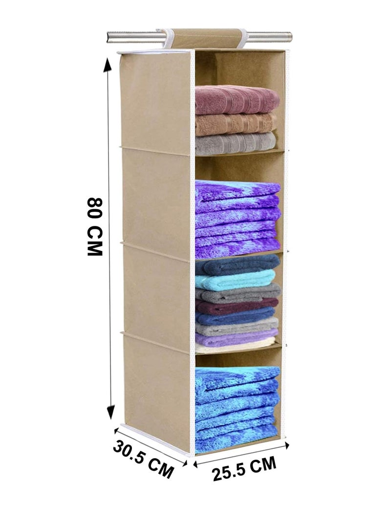 UNICRAFTS Hanging Organizer 4 Shelves NonWoven Foldable Wardrobe Organiser 4 Tier Pack of 2 1Blue 1Beige - Image 2