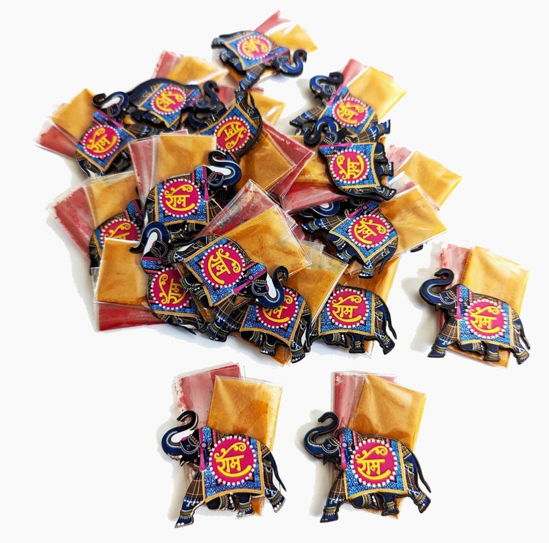 Matrika Hand Made Haldi Kumkum Set of 20 Elephant Ram Haldi Kumkum Pasupu kumkum Tamboolam Pooja Return Gift B_HKElephant