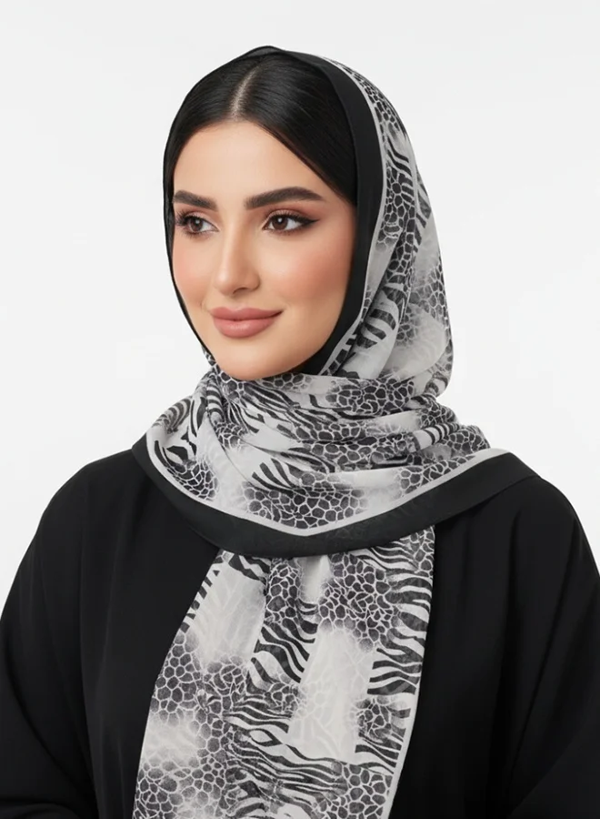 lamha abaya Zebra Class Scarf – Chiffon with Tiger × Zebra Print