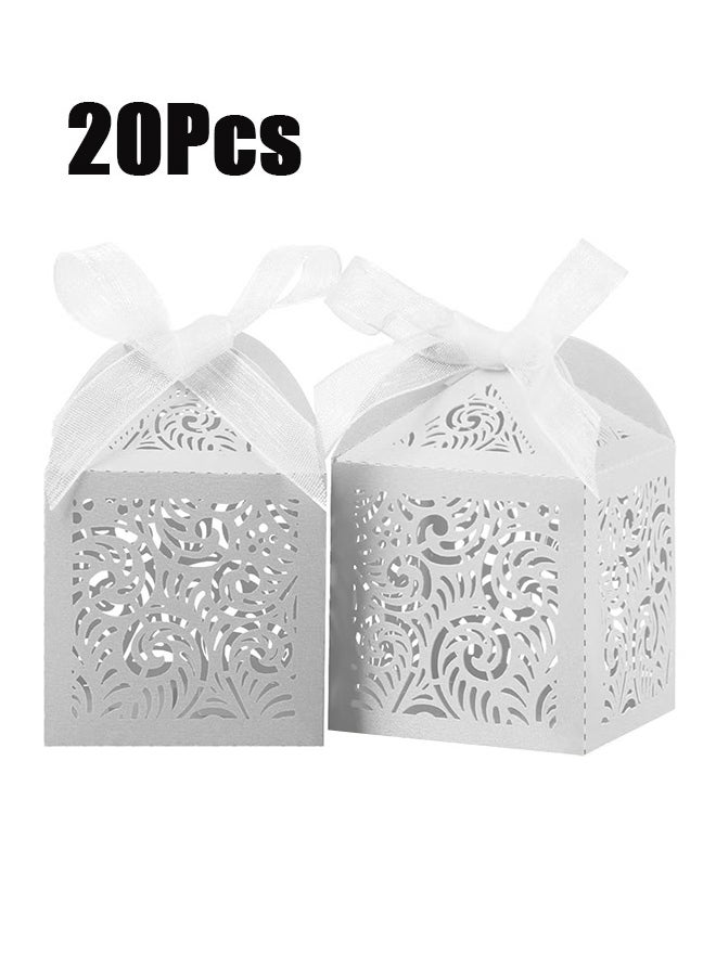 Generic 20Pcs Laser Cut Favor Boxes, 2x2x2.75in Small Gift Boxes for Presents, Party Wedding Favors Boxes with Ribbon, Mini Candy Boxes for Event Bridal Shower Anniversary Birthday  - Image 1