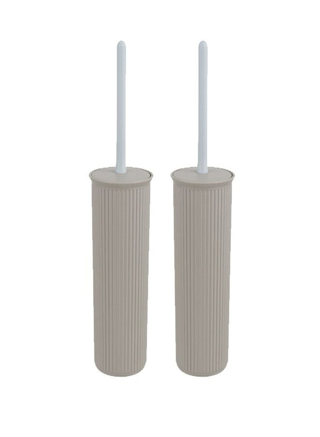 Superio Plastic Toilet Bowl Brush and Holder Set, Decorative Cleaner Scrubber for Bathroom (2, Taupe) - Image 1
