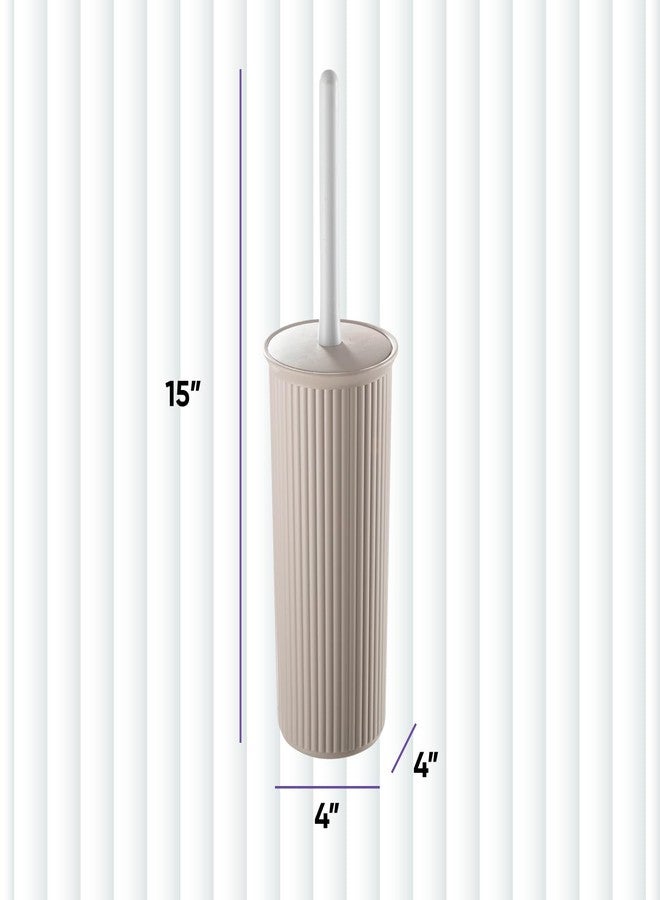 Superio Plastic Toilet Bowl Brush and Holder Set, Decorative Cleaner Scrubber for Bathroom (2, Taupe) - Image 2