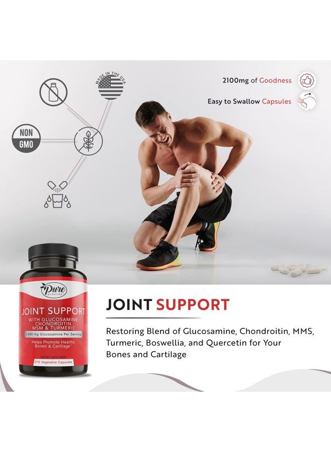 Pure By Nature Joint Support, Glucosamine with Chondroitin Turmeric MSM Boswellia Supplement, 270 Capsules - Image 4