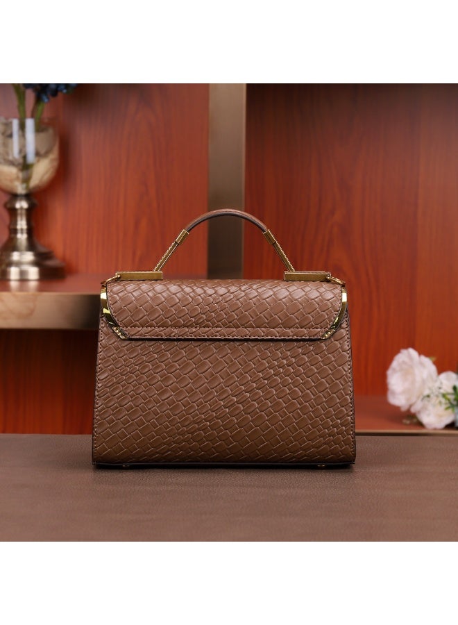 POHO Lion logo design capacity handbag, a stylish and exquisite classic style with woven pattern, brown version  - Image 5