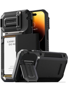 VRS Design Damda Glide Duo Guard iPhone 15 Pro MAX Case Cover Wallet with Semi Automatic Credit Card Holder Slot [4 Cards] & Camera Lens Protector Kickstand - Black Groove  - Image 1