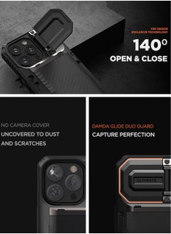 VRS Design Damda Glide Duo Guard iPhone 15 Pro MAX Case Cover Wallet with Semi Automatic Credit Card Holder Slot [4 Cards] & Camera Lens Protector Kickstand - Black Groove  - Image 2