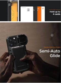 VRS Design Damda Glide Duo Guard iPhone 15 Pro MAX Case Cover Wallet with Semi Automatic Credit Card Holder Slot [4 Cards] & Camera Lens Protector Kickstand - Black Groove  - Image 4